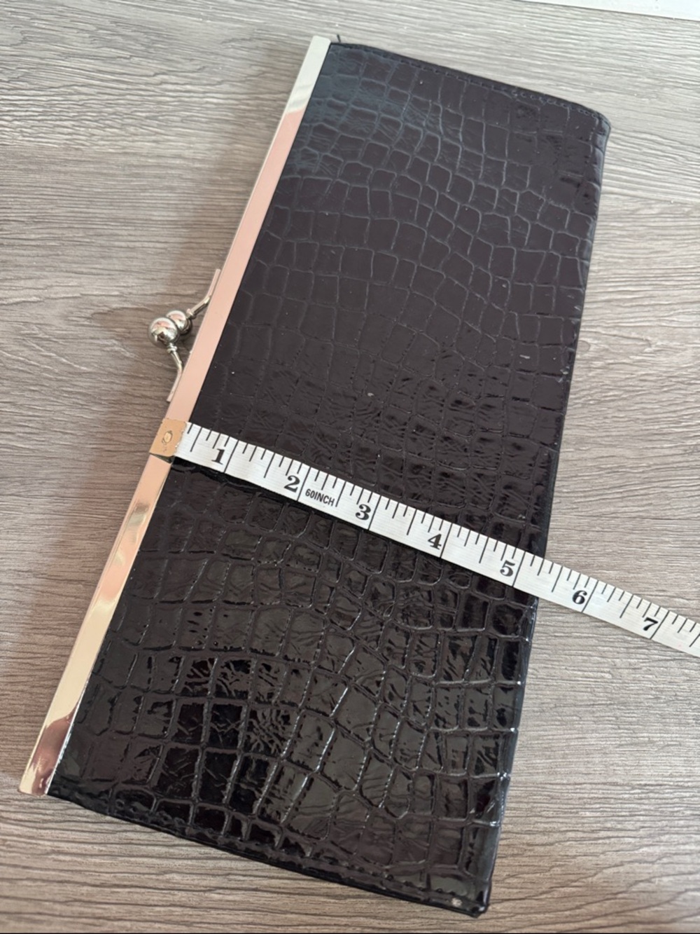 Black Croc-Embossed Clutch Wristlet - Classic Evening Bag - Picture 9 of 9
